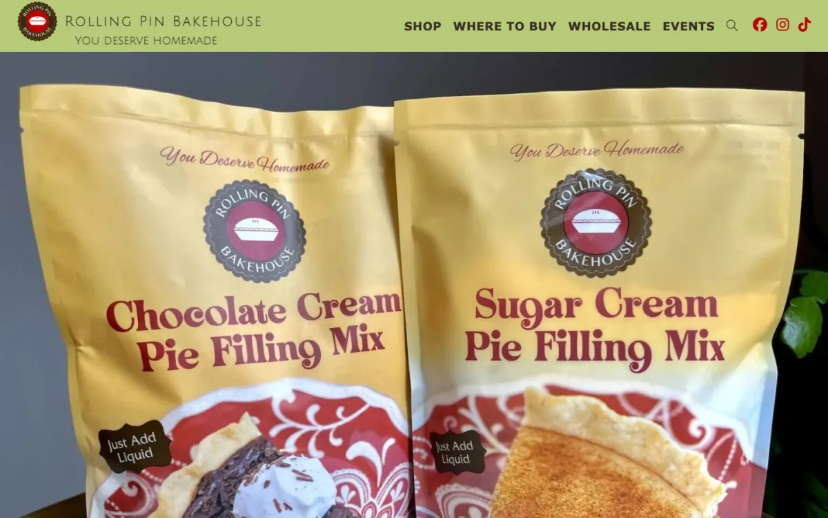 Screenshot of the current Rolling Pin Bakehouse website