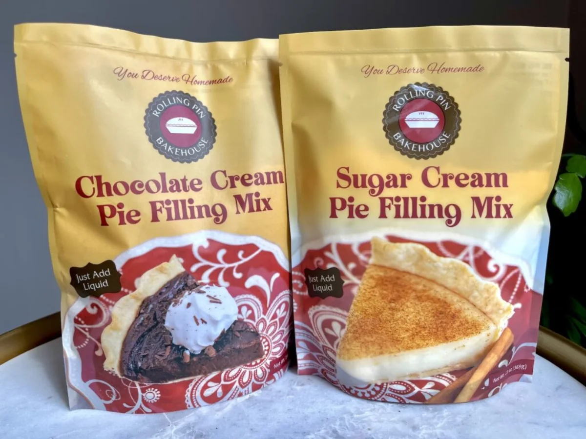Both Rolling Pin Bakehouse pie filling mix pouches side by side